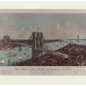 Currier & Ives Brooklyn Bridge & NY Port Print c 2010 Poster of 1892 Lithograph - Bild 1 von 12
