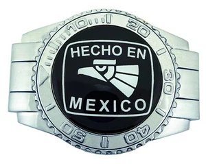 Hecho en Mexico Belt Buckle Mexican Men Women Western Rodeo Silver Metal Rare - Picture 1 of 10