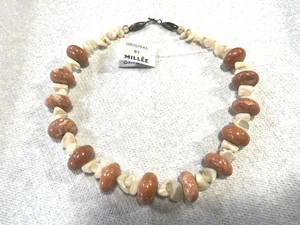 New Handcrafted Salmon Stone & Mother of Pearl Necklace 18" With Tag - Picture 1 of 4