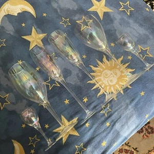 lot 6 Vintage Crystal Iridescent Wine champagne stem shot Glasses flutes rainbow - Picture 1 of 9