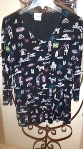 Damen Pullover Oberteil von U.S. Gebrauchsspuren. Schwarz mit mehrfarbigen Bildern. 3/4 Arm Gr. M - Bild 1 von 6