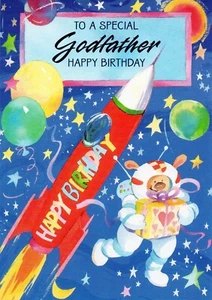 Tarjeta Feliz CUMPLEAÑOS PARA PADRINO DE NIÑO, Cerdo Espacial por Diseñador Saludos +✉ - Imagen 1 de 5