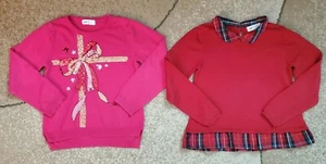 Lot of 2 HM H&M Girls Sweater Pullower Holiday Red Pink Cotton Size 4-8 fits 4-6 - Picture 1 of 8