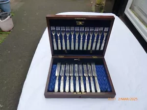 21 PIECE SILVER PLATE & MOTHER OF PEARL WALKER & HALL CUTLERY SET - Picture 1 of 10