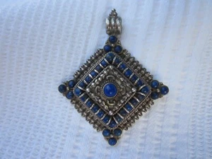 ORNATE VINTAGE BLUE LAPIS STERLING SILVER PENDANT 2.5"T 28 gr - Picture 1 of 5