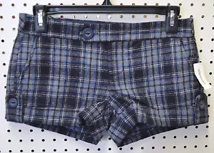 Aeropostale SHORT Shorts Junior Women Girls SZS 00 - 7/8 Purple BLUE Plaid Black - Picture 1 of 4