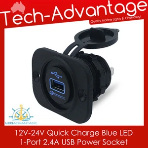 12V ~ 24V CARGA RÁPIDA AZUL RETROILUMINADO LED CARGADOR USB - BARCO/CARAVANA/AUTOCARAVANA - Imagen 1 de 6