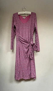Boden Womens Sz 12R Long Sleeve Belted Midi Dress Stretch Lightweight Geo Purple - Picture 1 of 10