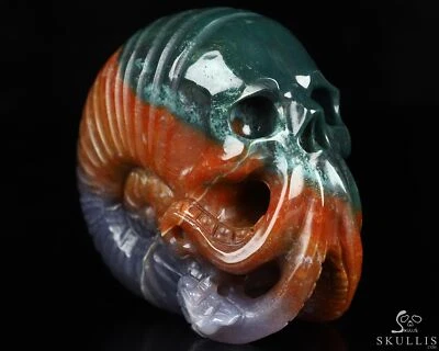 Escultura de calavera de cristal Nautiloide Cthulhu tallada a mano de ágata india de 3,6" Foto 1 de 4