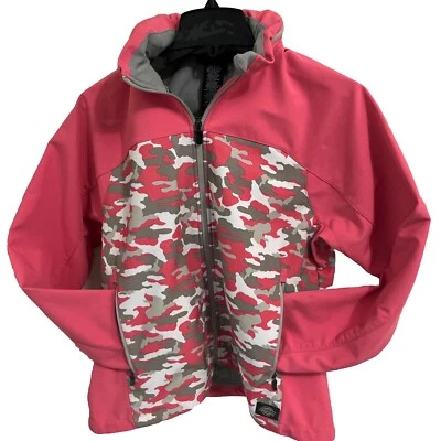 Dickies Pink Camo Jacket Women Sz L Hidden Hood Zip Pocket Adjustable Waist Coat Foto 1 de 4