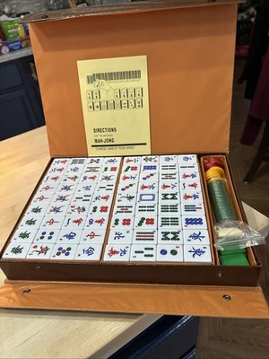 Vintage Mahjong Game Set 144 Large White  And Green Tiles - Image 1 of 4