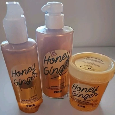 Victoria Secret PINK Honey Ginger  Body Lotion Oil  and Scrub 3 piece set  - Image 1 of 2