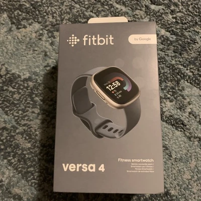 Fitbit Versa 4 Smartwatch Platinum Aluminum/Waterfall Blue Band - NEW SEALED BOX - Image 1 of 4