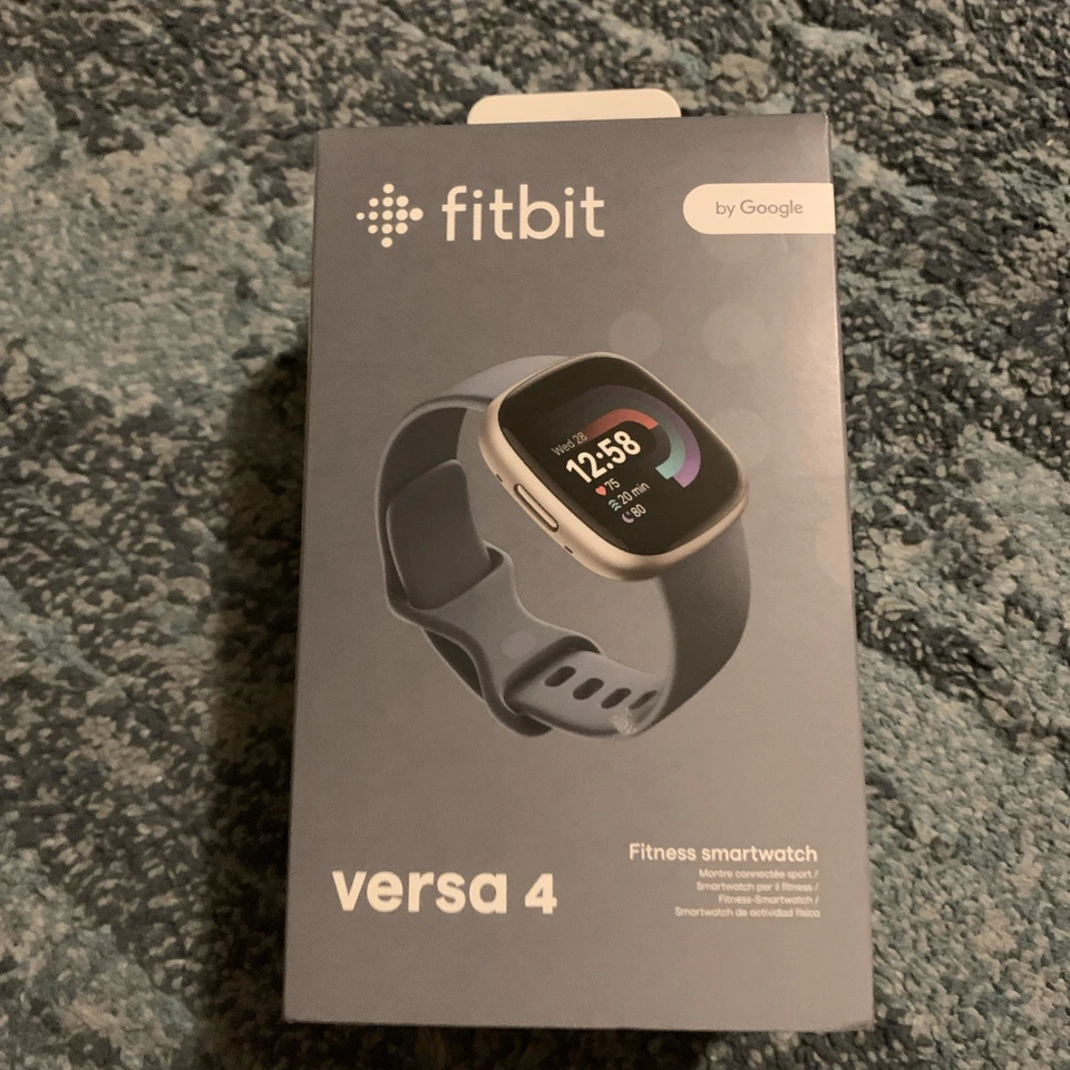 Fitbit Versa 4 Smartwatch Platinum Aluminum/Waterfall Blue Band - NEW SEALED BOX - Image 1 of 4