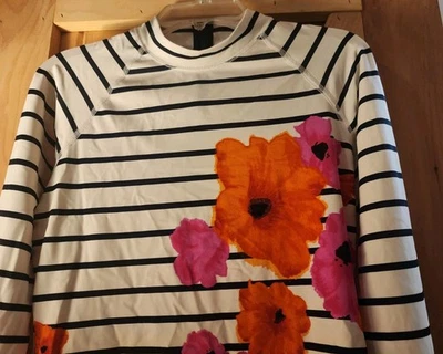 Traje de baño J Crew manga larga top solo blanco azul marino flores para mujer talla mediana playa Foto 1 de 4