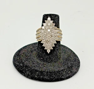 10K Yellow Gold Diamond Cluster Cocktail Ring size 6-6 1/2 59 Stones (C) - Picture 1 of 12