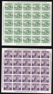 US Sc 730-731 Green Violet 1¢-3¢ 193 MNH Original Gum Souvenir Sheet Set Nice - Picture 1 of 1