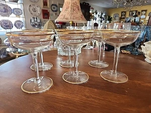 8 Vintage Mcm Gold gestreift Champagner Coupe Gläser  - Bild 1 von 9