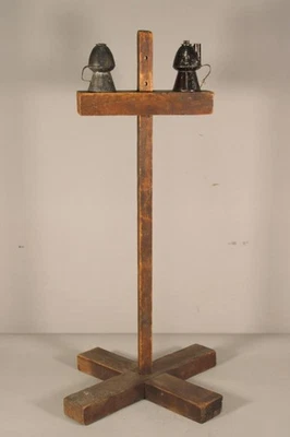 UNA LÁMPARA DE ACEITE DE BALLENA DOBLE SOPORTE DE ILUMINACIÓN AJUSTABLE BASE X MADERA DEL SIGLO XIX muy rara Foto 1 de 4