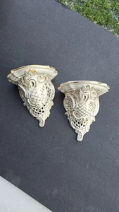 Coppia di applique da parete vintage Erphila Germania porcellana oro dorato rococò 8 - Foto 1 di 8