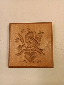 Vtg. DD DILLION CARVED WOOD Springerle Cookie Butter Press Mold Stamp Bird Heart - Picture 1 of 7