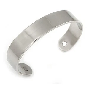 Wide Men Women Copper Magnetic Cuff Bracelet in Silver Finish with Two Magnets - Picture 1 of 5