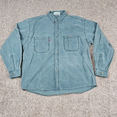 Vintage Bugle Boy Shirt Mens XL Green Chambray 90s Long Sleeve Utility Work Camp - Image 1 of 4