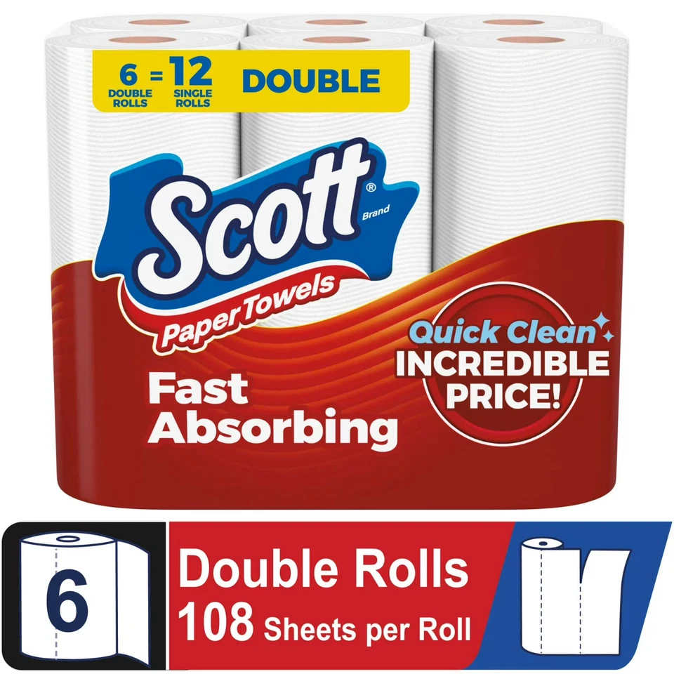 Scott Paper Towels Choose-A-Sheet 6 Double Rolls 12 Rolls 108 Sheets Per Roll us
