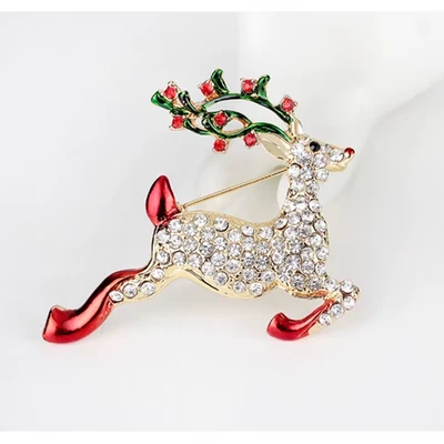 Broche prendedor de renos de diamantes de imitación de lujo prendedor de vacaciones de Navidad joyería de Navidad regalo Foto 1 de 4