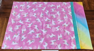 Handmade Colorful Unicorn Pillowcase Standard Size Pink Cotton Rainbow Accents - Image 1 of 4