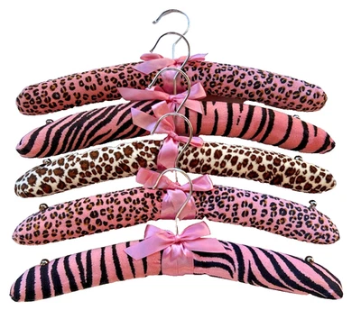 Nordstrom 5 Padded Velvet Cloth Hangers Animal Print Pink Black Brown Gizmopromo - Image 1 of 4