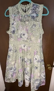 Knitworks Cream And Green Ruched Lace Dress - Picture 1 of 4