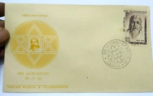 INDIA FILATELIA PRIMER DÍA PORTADA 1964 SRI AUROBINDO POR INDIA POSTS & TELEGRAPHS - Imagen 1 de 2