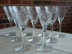 Seltenes 1930er Set 9 SENECA GOTHIC Muster geschliffenes Kristall WEINGLÄSER Glas 6" - Bild 1 von 11