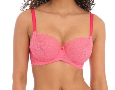 Freya 5451 Underwire Unlined Lace Sheer T-shirt Bra Coral Size 30M US - Image 1 of 4