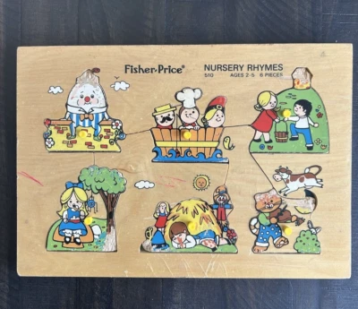 Vintage Fisher Price 510 Nursery Rhymes Wooden Wood Puzzle - Ages 2-5 6 Pieces - Image 1 of 3