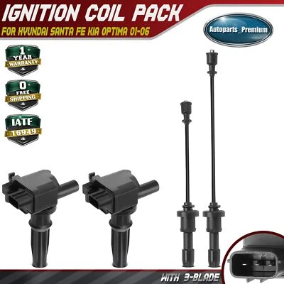 2x Ignition Coils & 2x Spark Plug Wires for Hyundai Santa Fe Kia Optima 01-06 - Image 1 of 4
