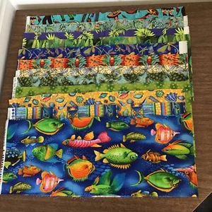 9x44” quarter yard bundle 12 Pieces 100% Cotton Florals Checks Solid Tropical - Picture 1 of 6