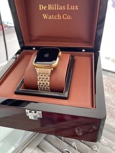 Custom 24k Gold Plated 45mm Apple Watch Stainless Steel Series 8 Diamond Band - Zdjęcie 1 z 7
