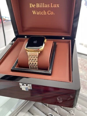 Custom 24k Gold Plated 45mm Apple Watch Stainless Steel Series 8 Diamond Band - Image 1 of 4