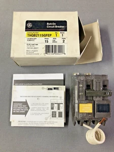 GE THQB2115GFEP Ground Fault Equipment Protection CB 2 Pole 15 A 120/240 VAC - Picture 1 of 4
