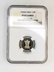 1950 (B) India 1/4 Rupee CAMEO PROOF - NGC Graded PF 65 - Very Rare - Picture 1 of 4