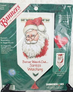 Dimensions Counted Cross Stitch Kit Santa's Watching Christmas Banner 8x14 8625 - Picture 1 of 4