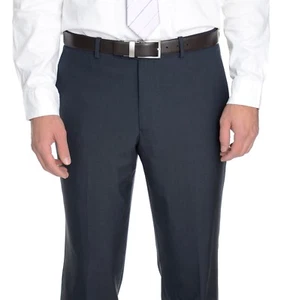 Bar lll Slim Fit Navy Glen Plaid Flat Front Pre-Hemmed 100% Wool Dress Pants - Picture 1 of 1