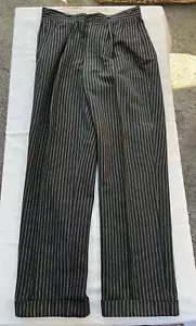 Pantaloni da mattina formali in lana a righe nere anni '20 bottoni mosca vita alta-30"W 30"L - Foto 1 di 7