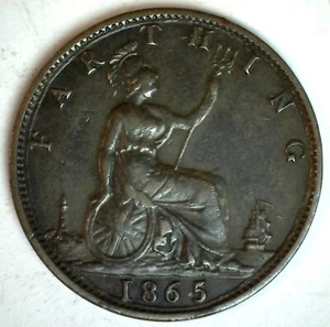 1865 / 2 Bronze Farthing Great Britain Extra Fine Circulated Coin UK English XF - Picture 1 of 2