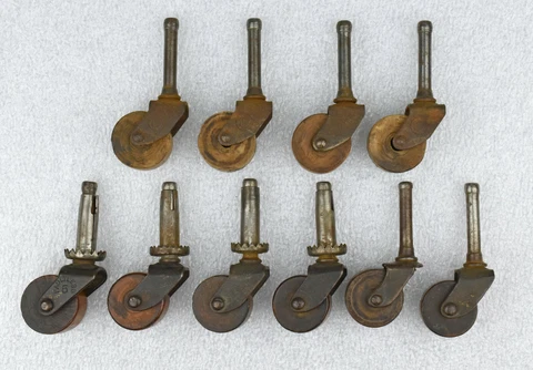 Lot of TEN Vintage Antique Victorian Small Wood Caster Wheels for Furniture Cover