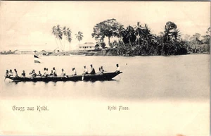 GRUSS DA KRIBI CAMAROON - FIUME KRIBI - BARCA LUNGA - CARTOLINA POSTERIORE INDIVISA - Foto 1 di 2