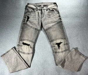 Pantalones de mezclilla True Religion para hombre W30 L34 Rocco Moto relajados ajustados cónicos negros grises - Imagen 1 de 24