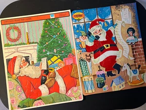 Vintage 60's Whitman No. 4424 & Sta-N-Place Furry Santa Xmas Puzzles - Picture 1 of 8